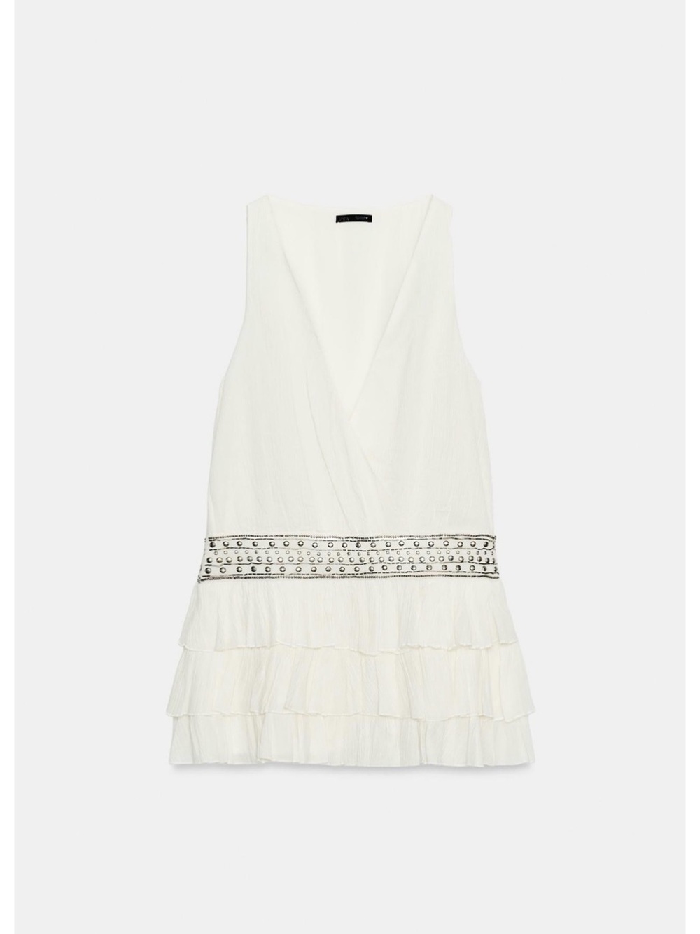 Zara White Tiered Mini Dress with Studded Waistband